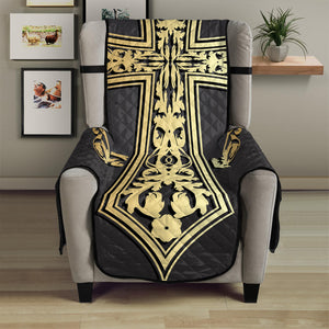 Ornamental Golden Cross Print Armchair Protector