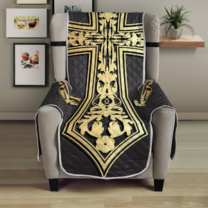 Ornamental Golden Cross Print Armchair Protector