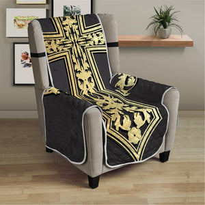 Ornamental Golden Cross Print Armchair Protector