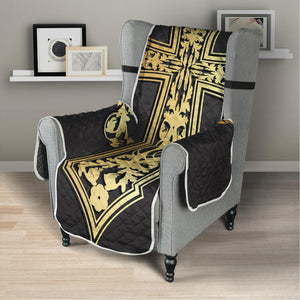 Ornamental Golden Cross Print Armchair Protector