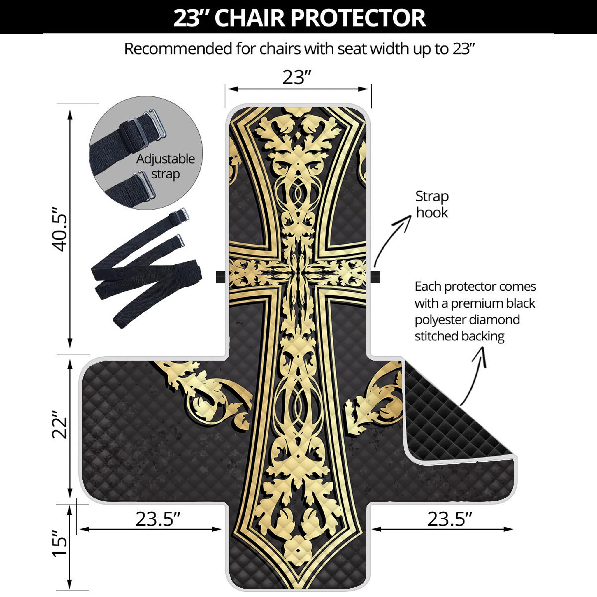 Ornamental Golden Cross Print Armchair Protector