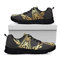 Ornamental Golden Cross Print Black Running Shoes
