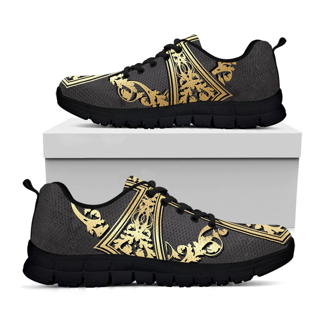 Ornamental Golden Cross Print Black Sneakers