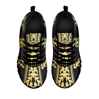 Ornamental Golden Cross Print Black Sneakers