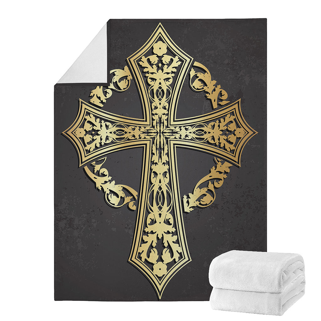 Ornamental Golden Cross Print Blanket