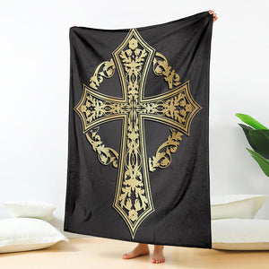 Ornamental Golden Cross Print Blanket