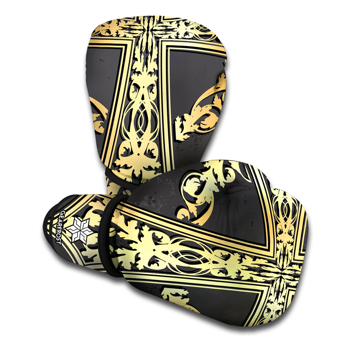 Ornamental Golden Cross Print Boxing Gloves