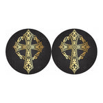 Ornamental Golden Cross Print Car Coasters