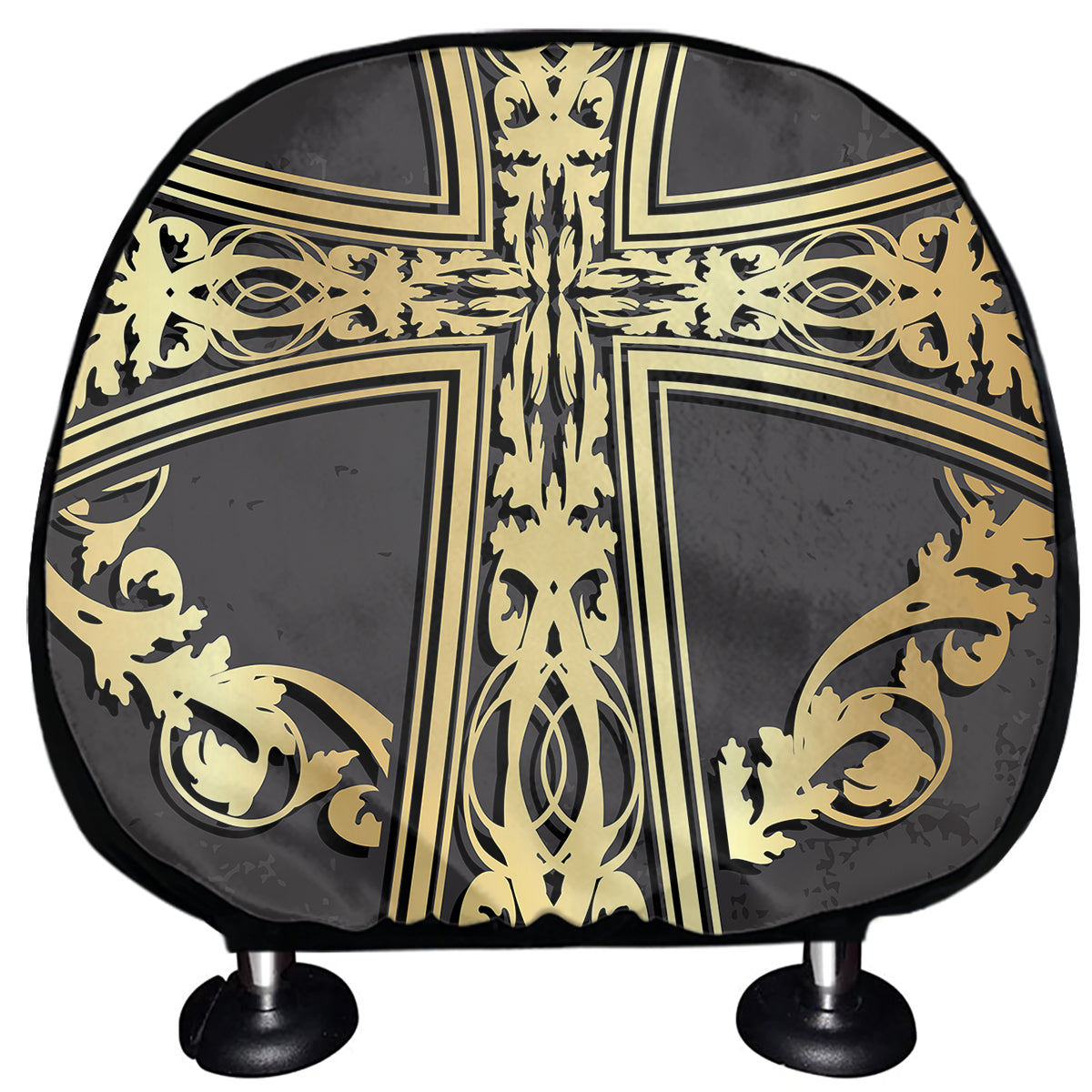 Ornamental Golden Cross Print Car Headrest Covers