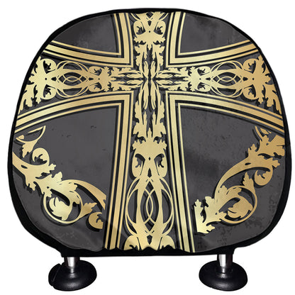 Ornamental Golden Cross Print Car Headrest Covers