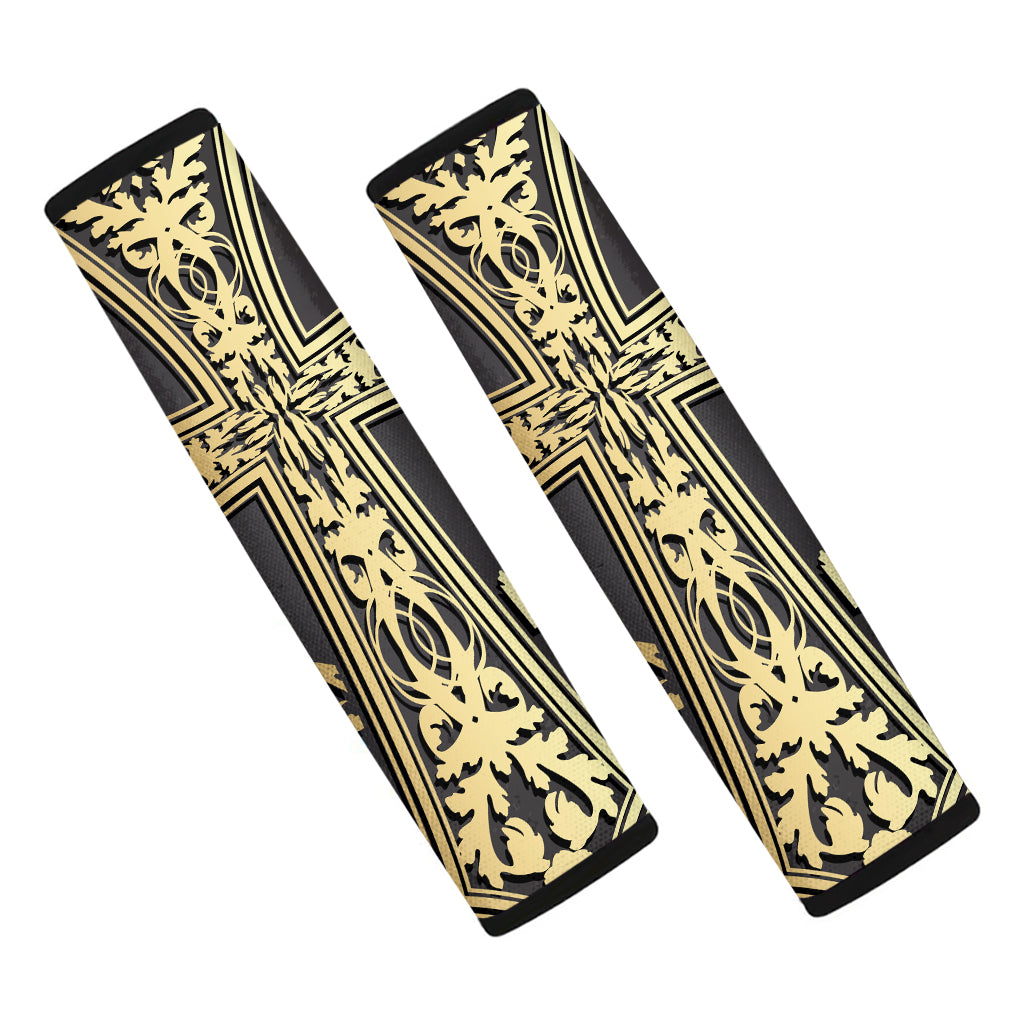 Ornamental Golden Cross Print Car Seat Belt Covers