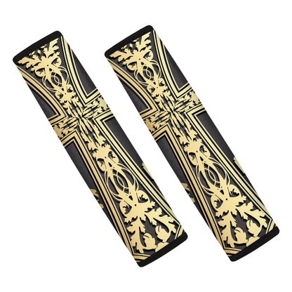 Ornamental Golden Cross Print Car Seat Belt Covers