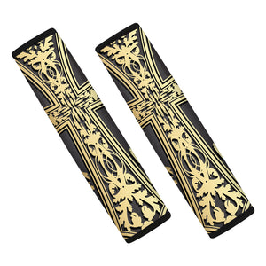 Ornamental Golden Cross Print Car Seat Belt Covers