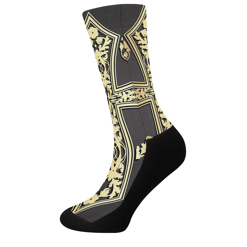 Ornamental Golden Cross Print Crew Socks