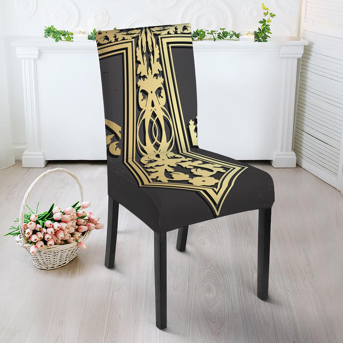 Ornamental Golden Cross Print Dining Chair Slipcover