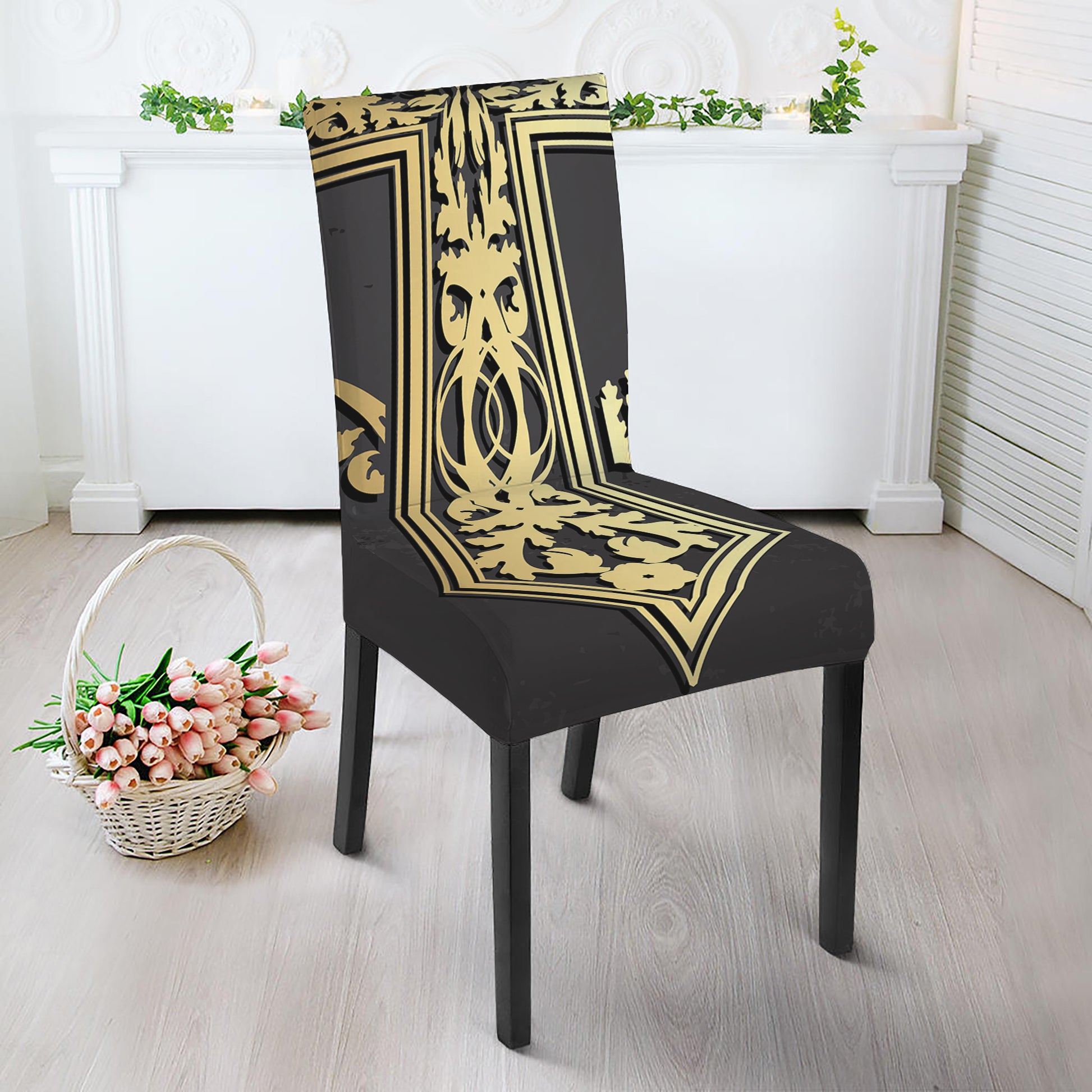 Ornamental Golden Cross Print Dining Chair Slipcover