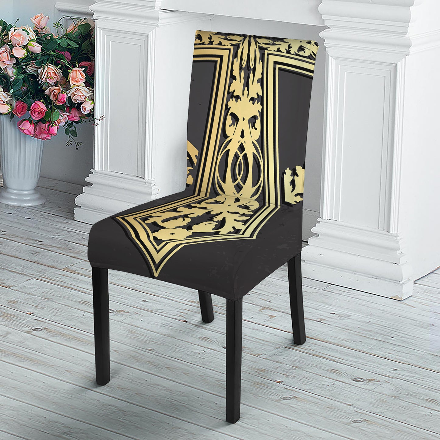 Ornamental Golden Cross Print Dining Chair Slipcover