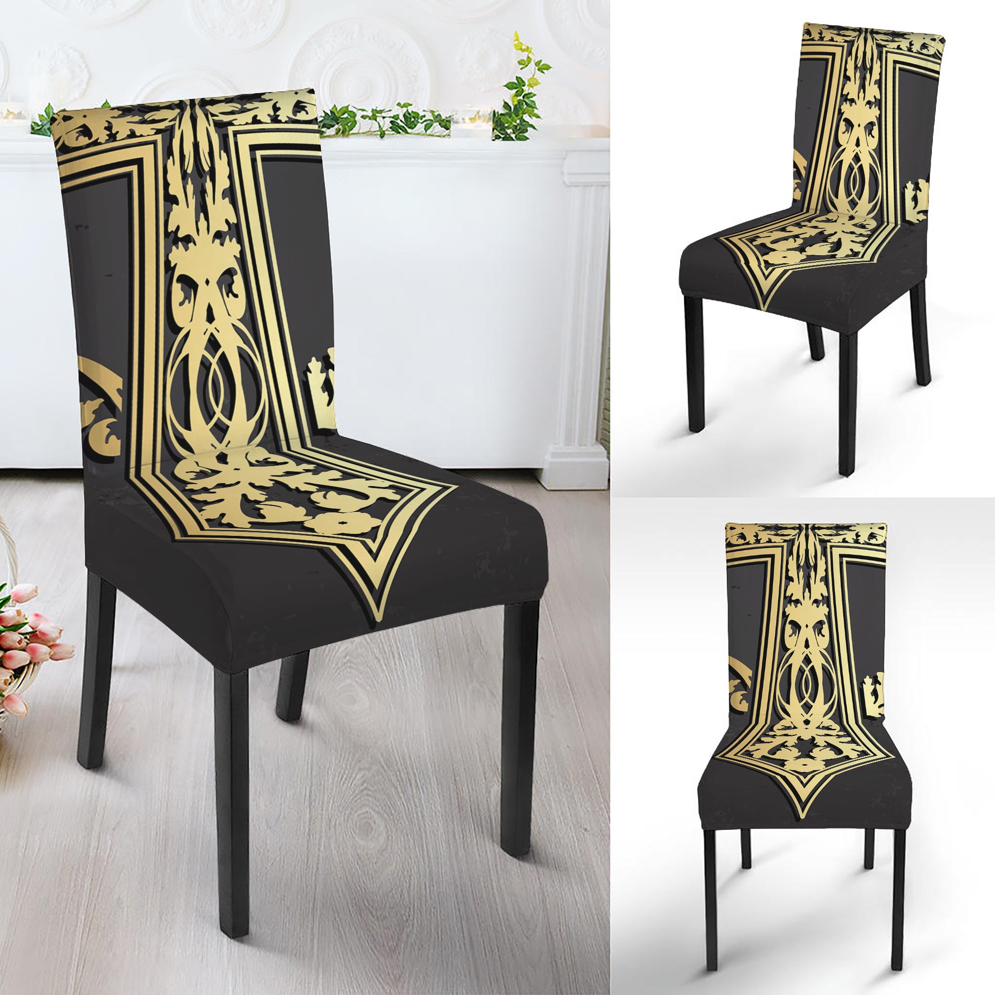 Ornamental Golden Cross Print Dining Chair Slipcover