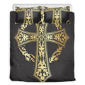 Ornamental Golden Cross Print Duvet Cover Bedding Set