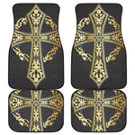 Ornamental Golden Cross Print Front and Back Car Floor Mats