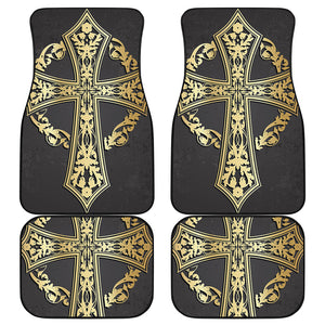 Ornamental Golden Cross Print Front and Back Car Floor Mats