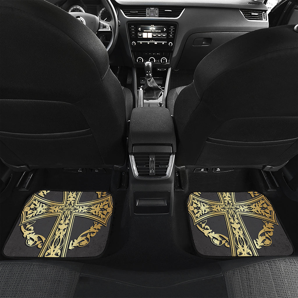 Ornamental Golden Cross Print Front and Back Car Floor Mats