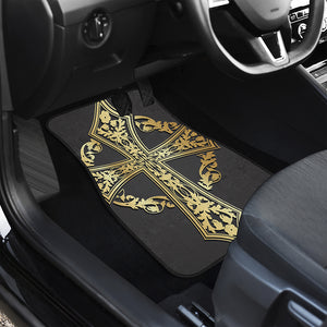 Ornamental Golden Cross Print Front and Back Car Floor Mats