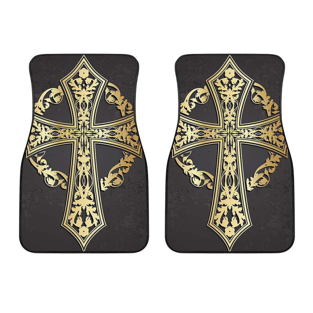 Ornamental Golden Cross Print Front Car Floor Mats