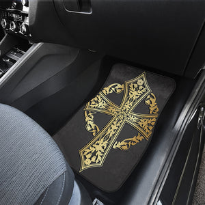 Ornamental Golden Cross Print Front Car Floor Mats