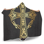 Ornamental Golden Cross Print Hooded Blanket