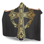 Ornamental Golden Cross Print Hooded Blanket
