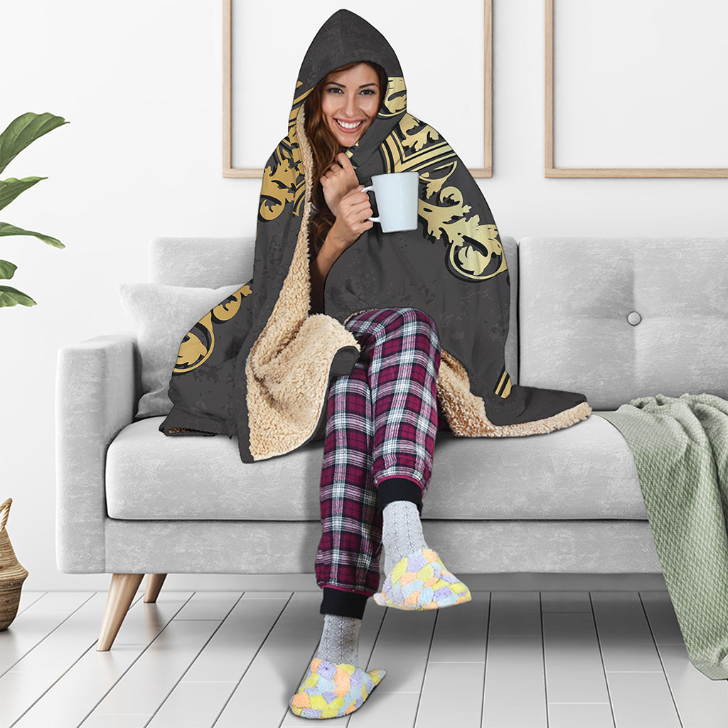 Ornamental Golden Cross Print Hooded Blanket