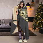 Ornamental Golden Cross Print Hooded Blanket