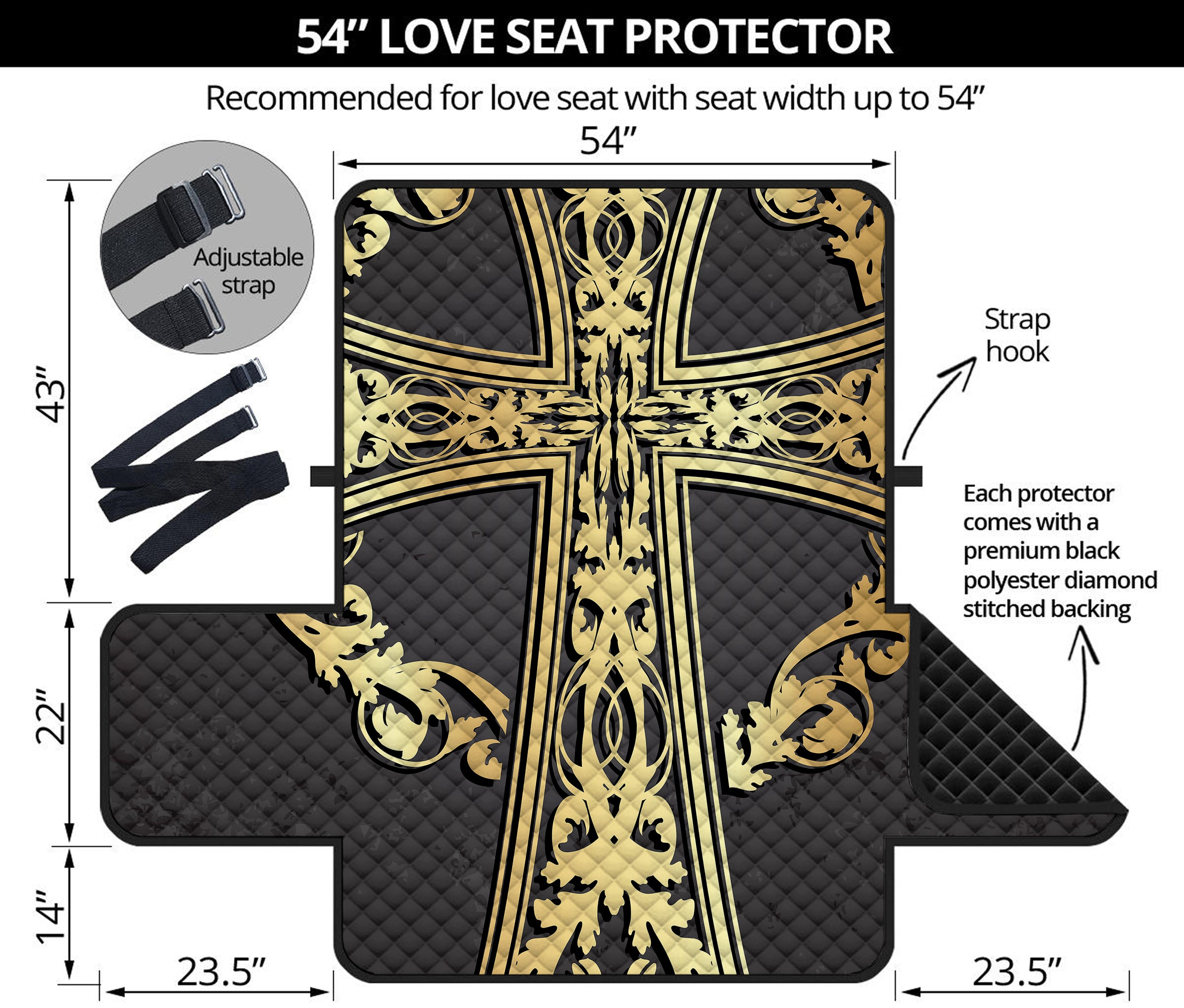 Ornamental Golden Cross Print Loveseat Protector