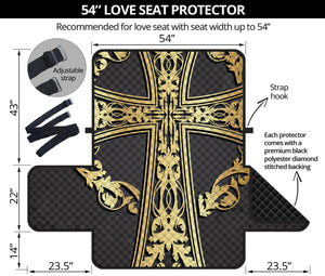 Ornamental Golden Cross Print Loveseat Protector