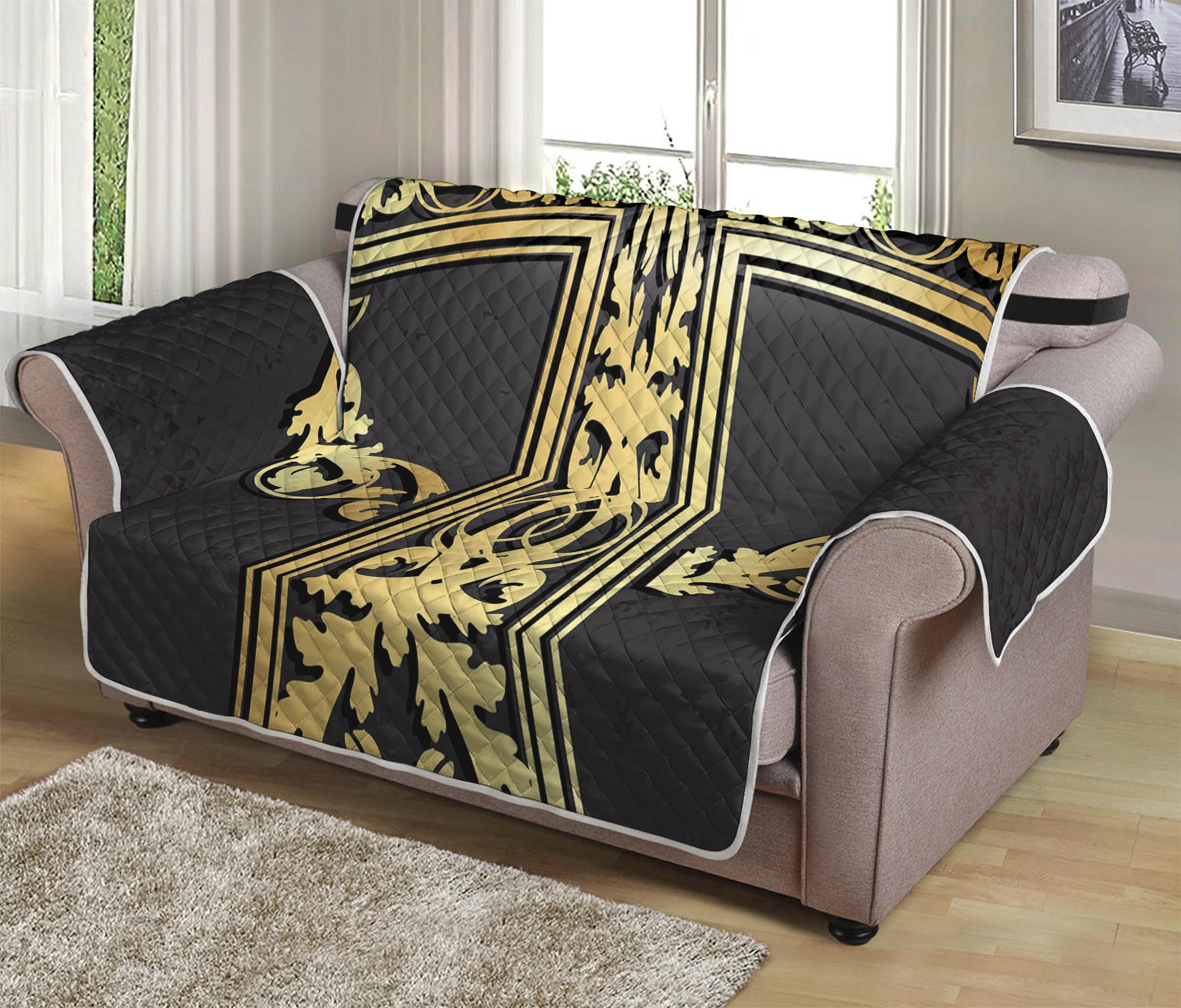 Ornamental Golden Cross Print Loveseat Protector