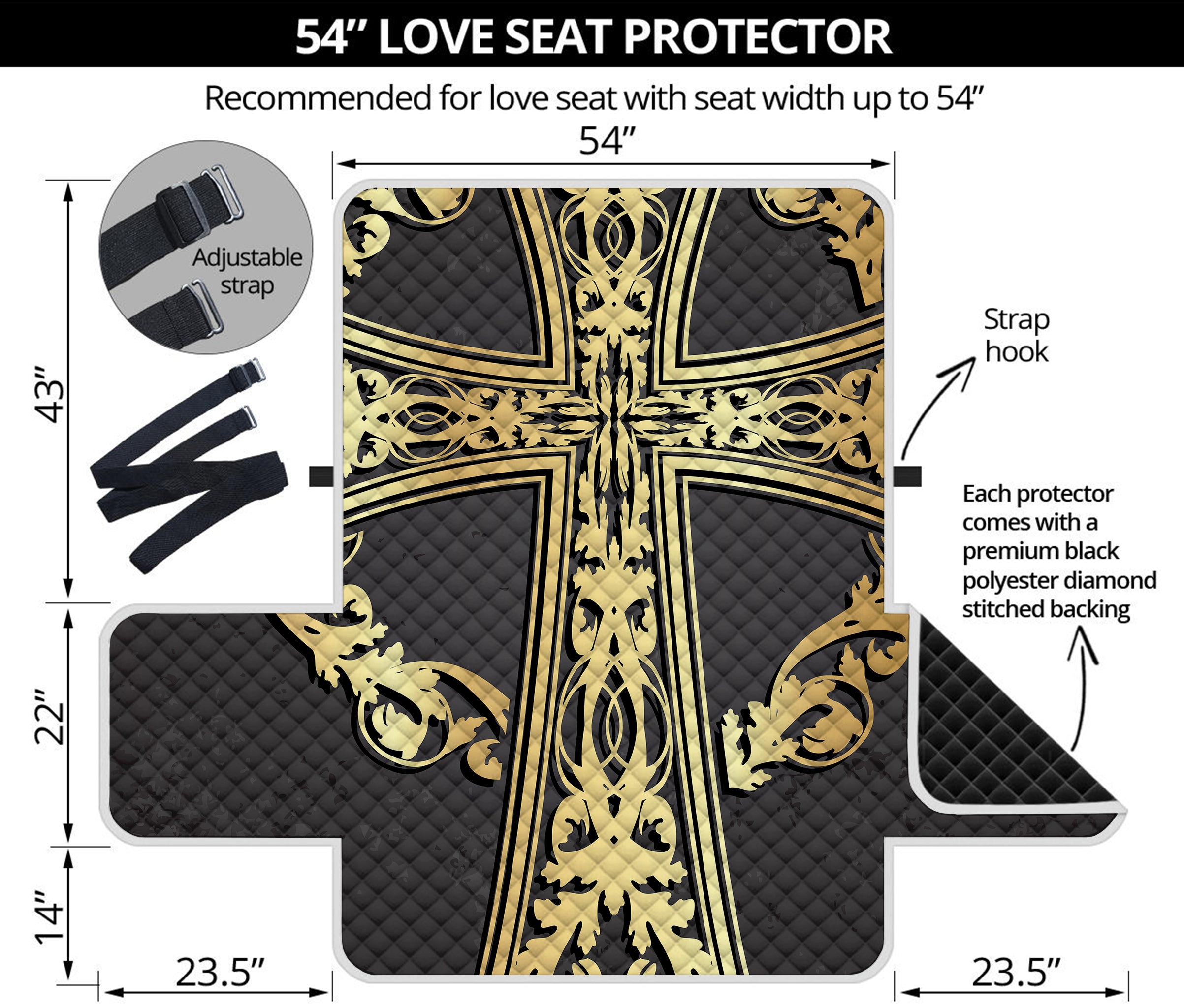 Ornamental Golden Cross Print Loveseat Protector