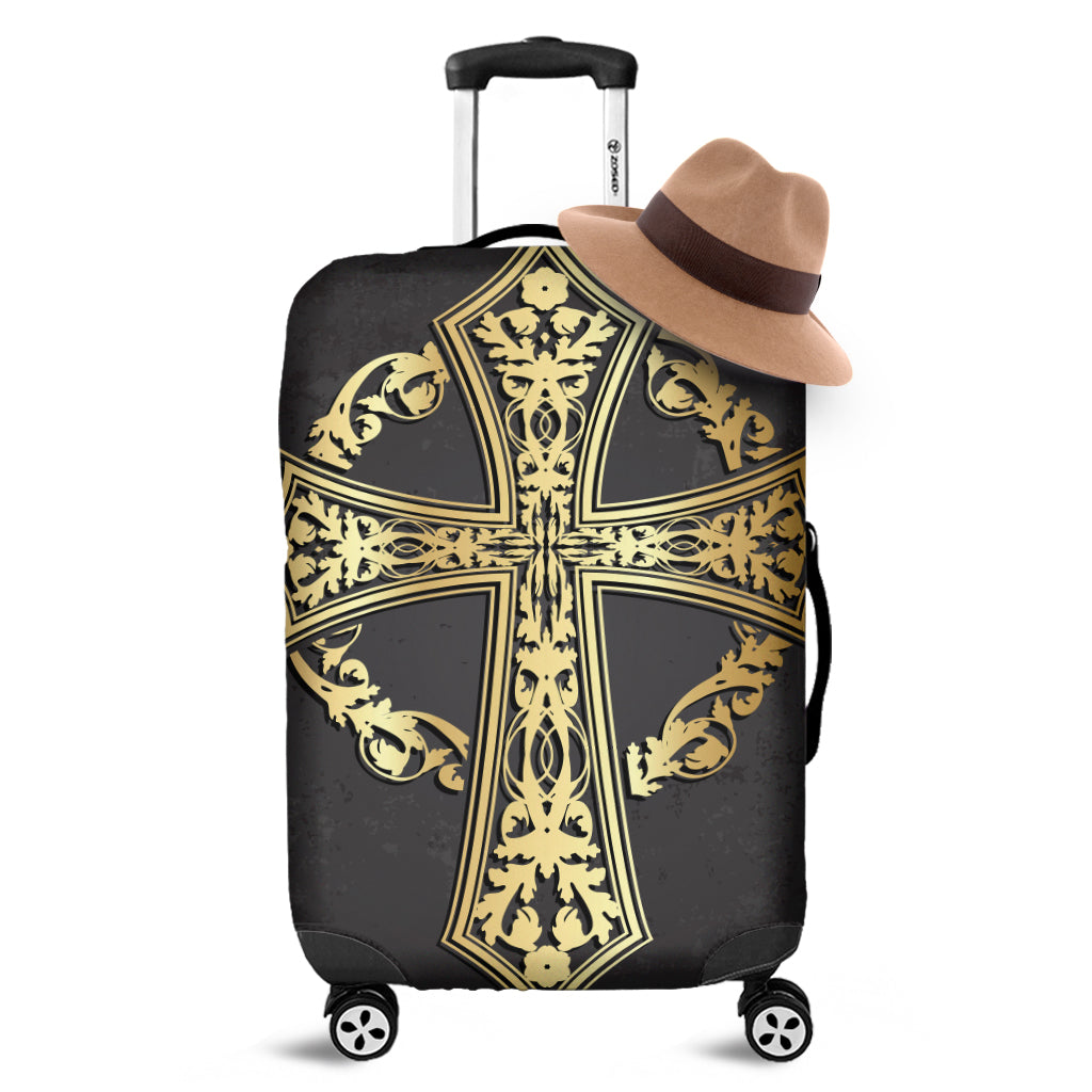 Ornamental Golden Cross Print Luggage Cover