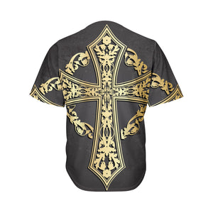 Ornamental Golden Cross Print Men's Baseball Jersey