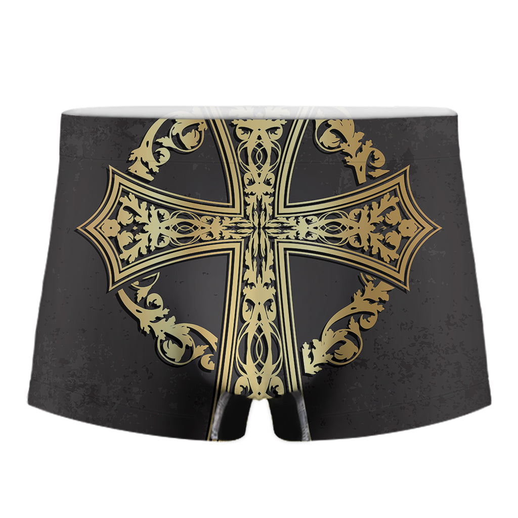 Ornamental Golden Cross Print Men's Boxer Briefs