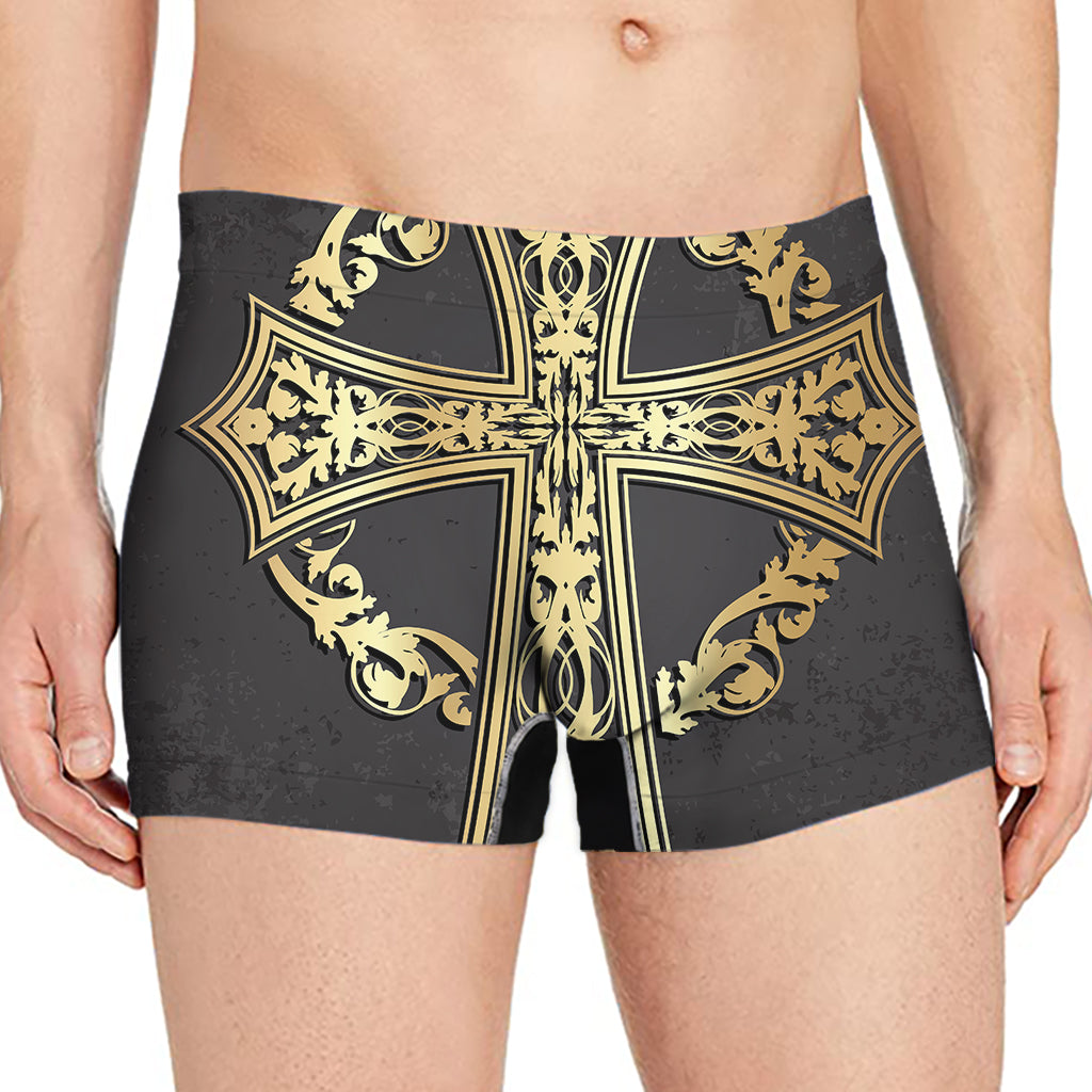 Ornamental Golden Cross Print Men's Boxer Briefs