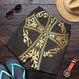 Ornamental Golden Cross Print Men's Shorts