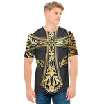 Ornamental Golden Cross Print Men's T-Shirt