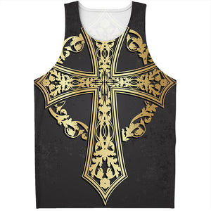 Ornamental Golden Cross Print Men's Tank Top