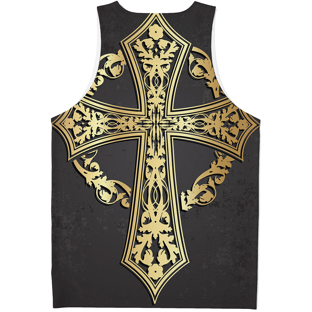 Ornamental Golden Cross Print Men's Tank Top