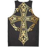 Ornamental Golden Cross Print Men's Tank Top