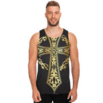 Ornamental Golden Cross Print Men's Tank Top