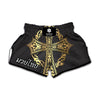 Ornamental Golden Cross Print Muay Thai Boxing Shorts