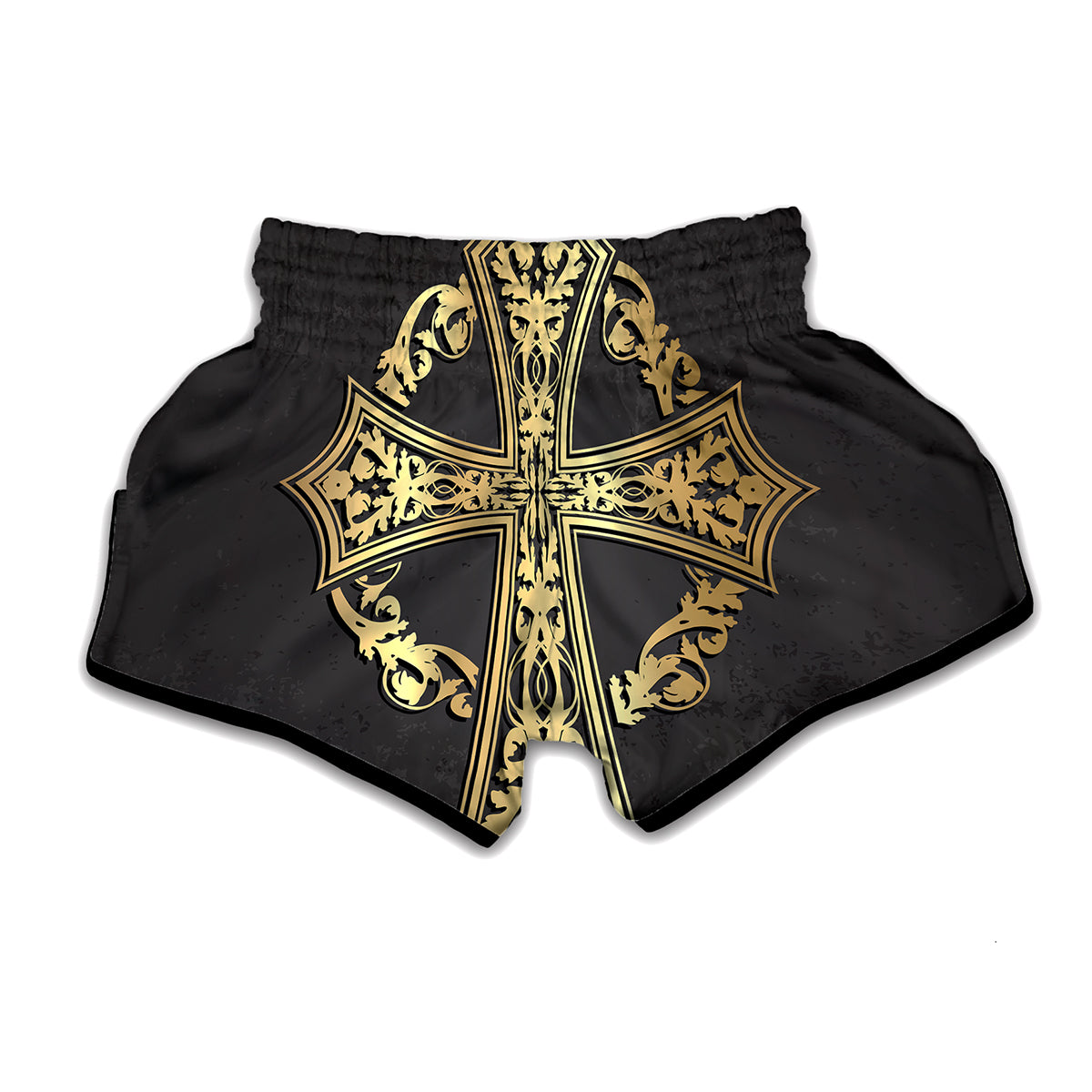 Ornamental Golden Cross Print Muay Thai Boxing Shorts