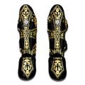 Ornamental Golden Cross Print Muay Thai Shin Guards